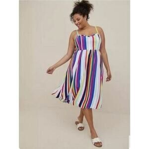 Torrid Pride Rainbow Stripe Challis Skater Midi Dress 2X - Pockets & Adjustable